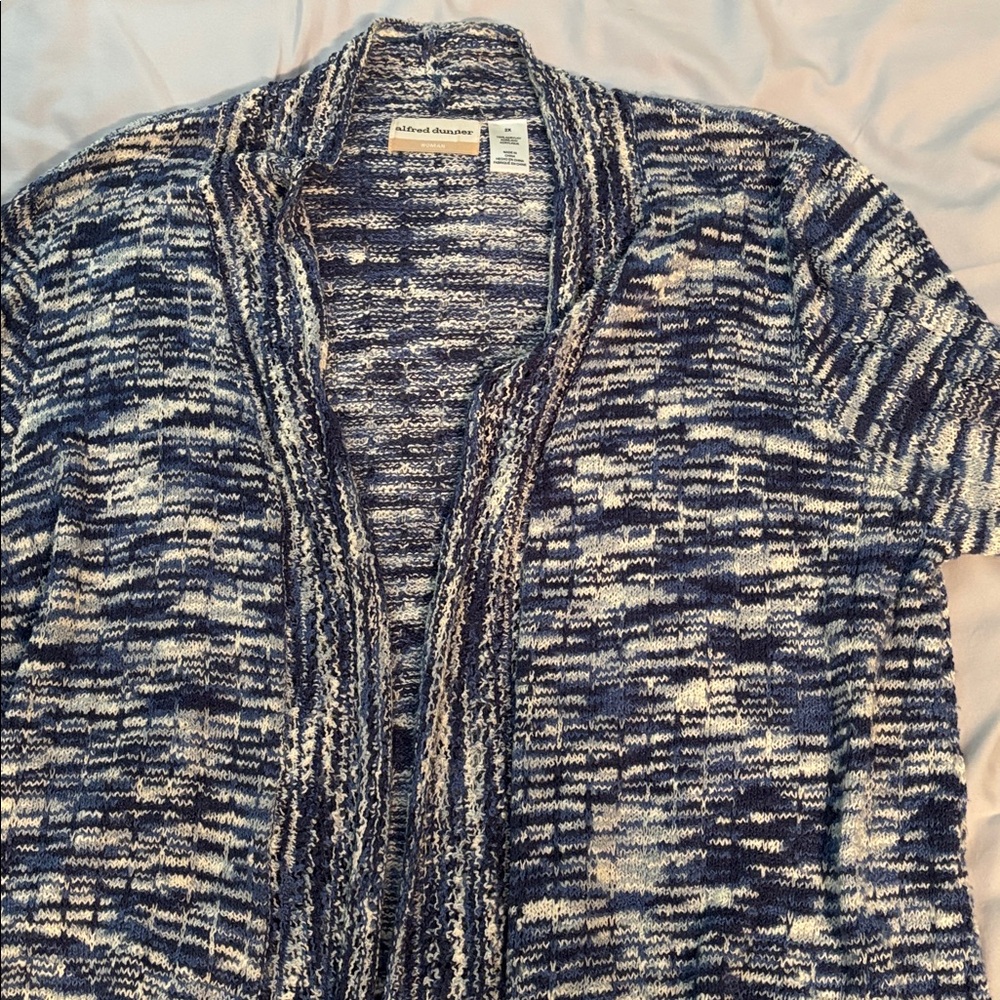 Alfred Dunner Navy and Cream Knit Cardigan